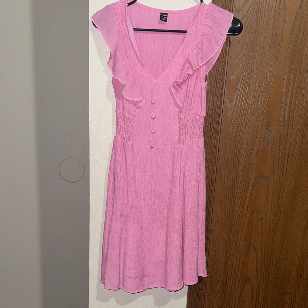 SHEIN Pink Button-Front Midi Dress
